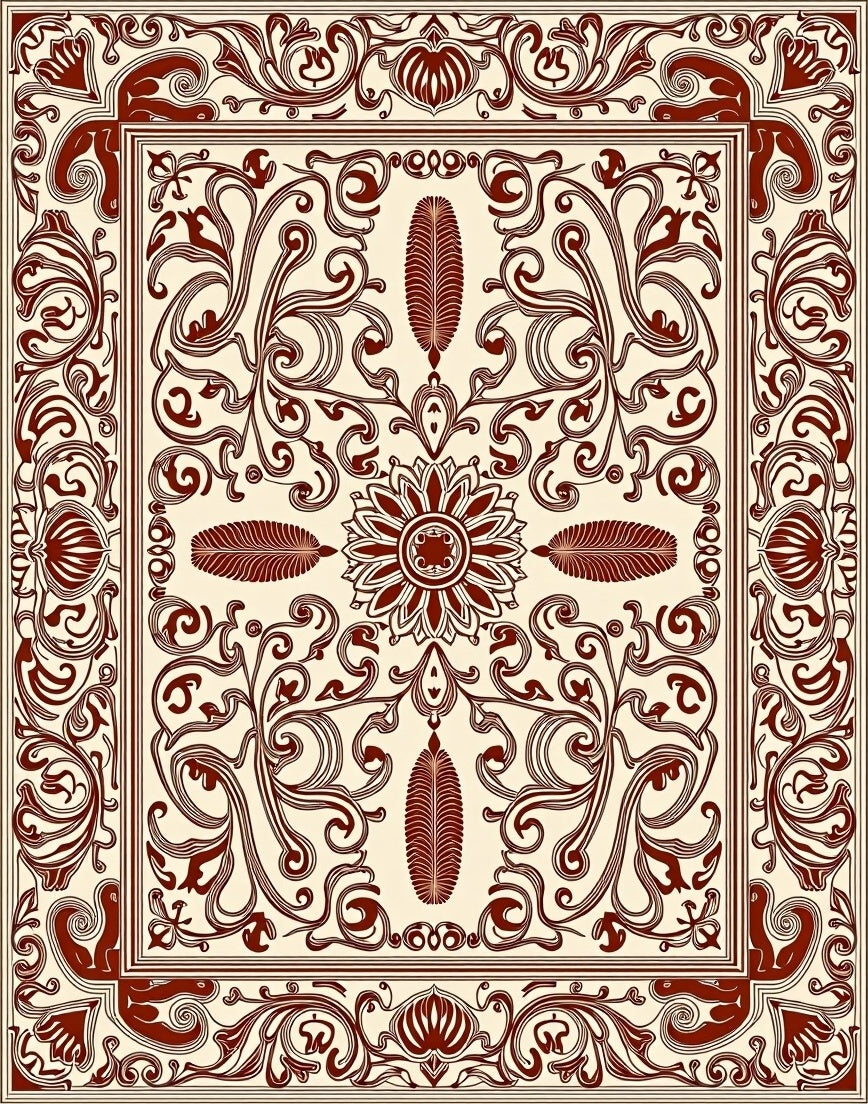 Brown Ornamental Flourish Damask Pattern Rug