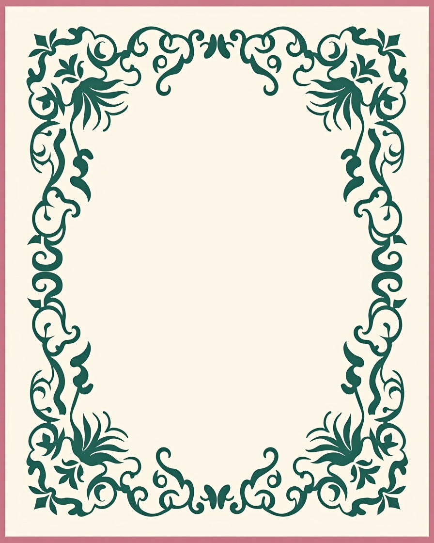 Emerald Green Floral Scroll Border Design Rug