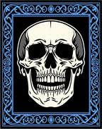 Ornate Blue Skull Black Backdrop Rug