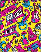 Vibrant Music Collage Pattern Rug