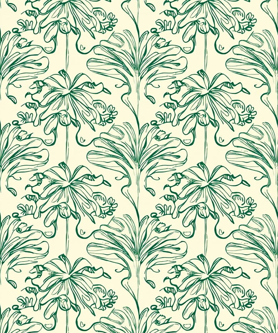 Art Nouveau Illustrated Floral Pattern Rug