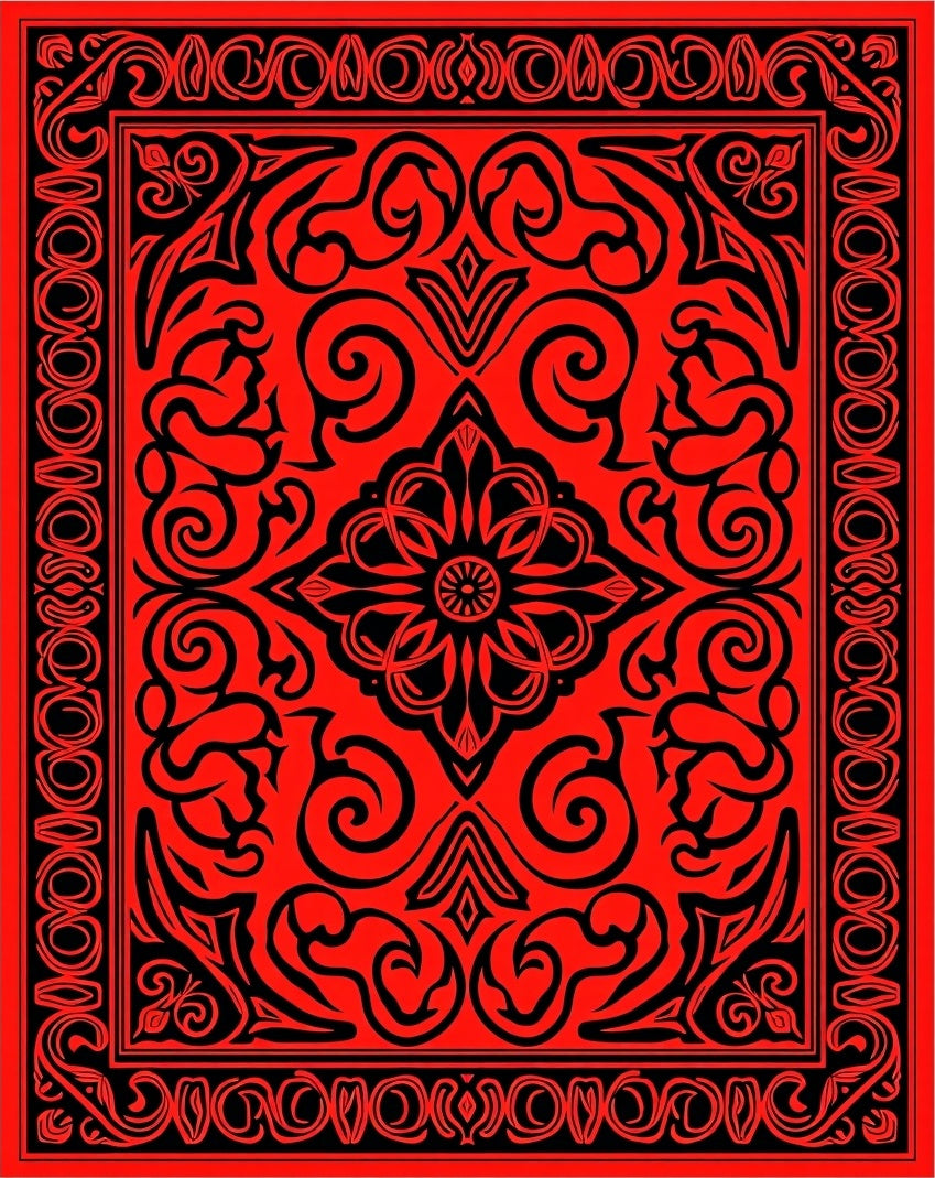 Bold Red Black Floral Medallion Pattern Rug
