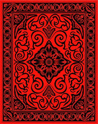 Bold Red Black Floral Medallion Pattern Rug