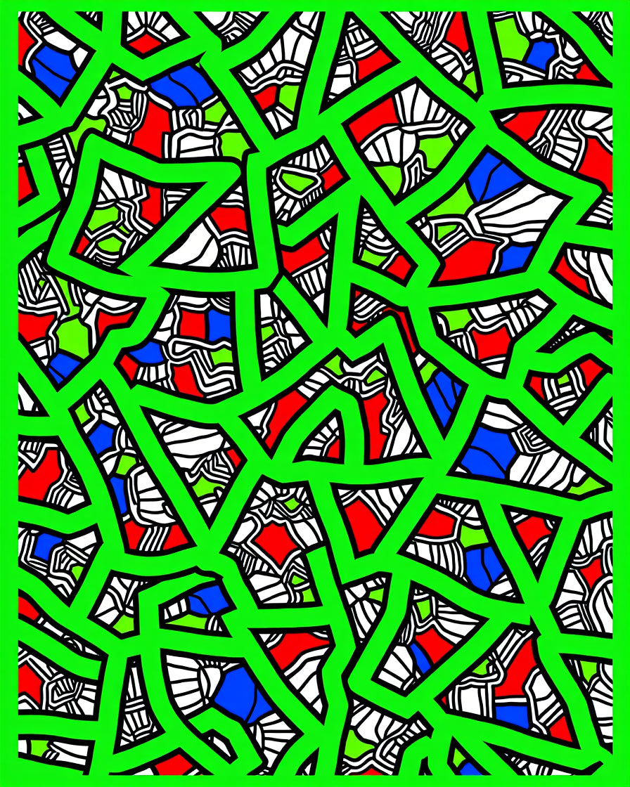 Vibrant Green Abstract Geometric Collage Rug