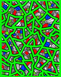 Vibrant Green Abstract Geometric Collage Rug