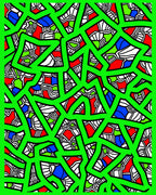 Vibrant Green Abstract Geometric Collage Rug