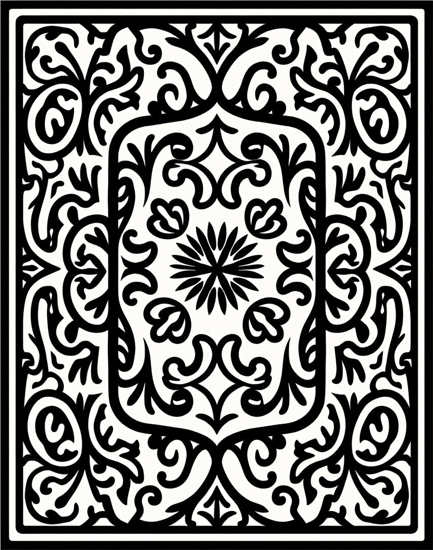 Ornate Floral Scrollwork Design Rug