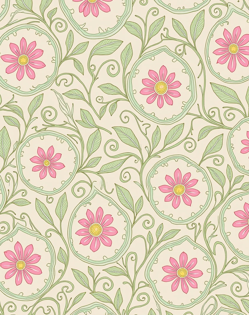Floral Vine Swirl Pink Daisy Rug