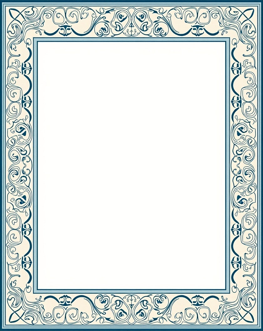 Intricate Teal Floral Scroll Border Rug