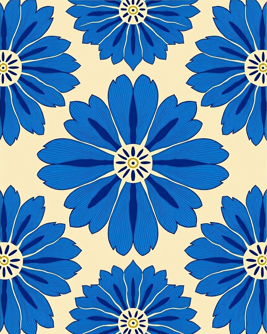 Bold Blue Floral Patterned Accent Rug