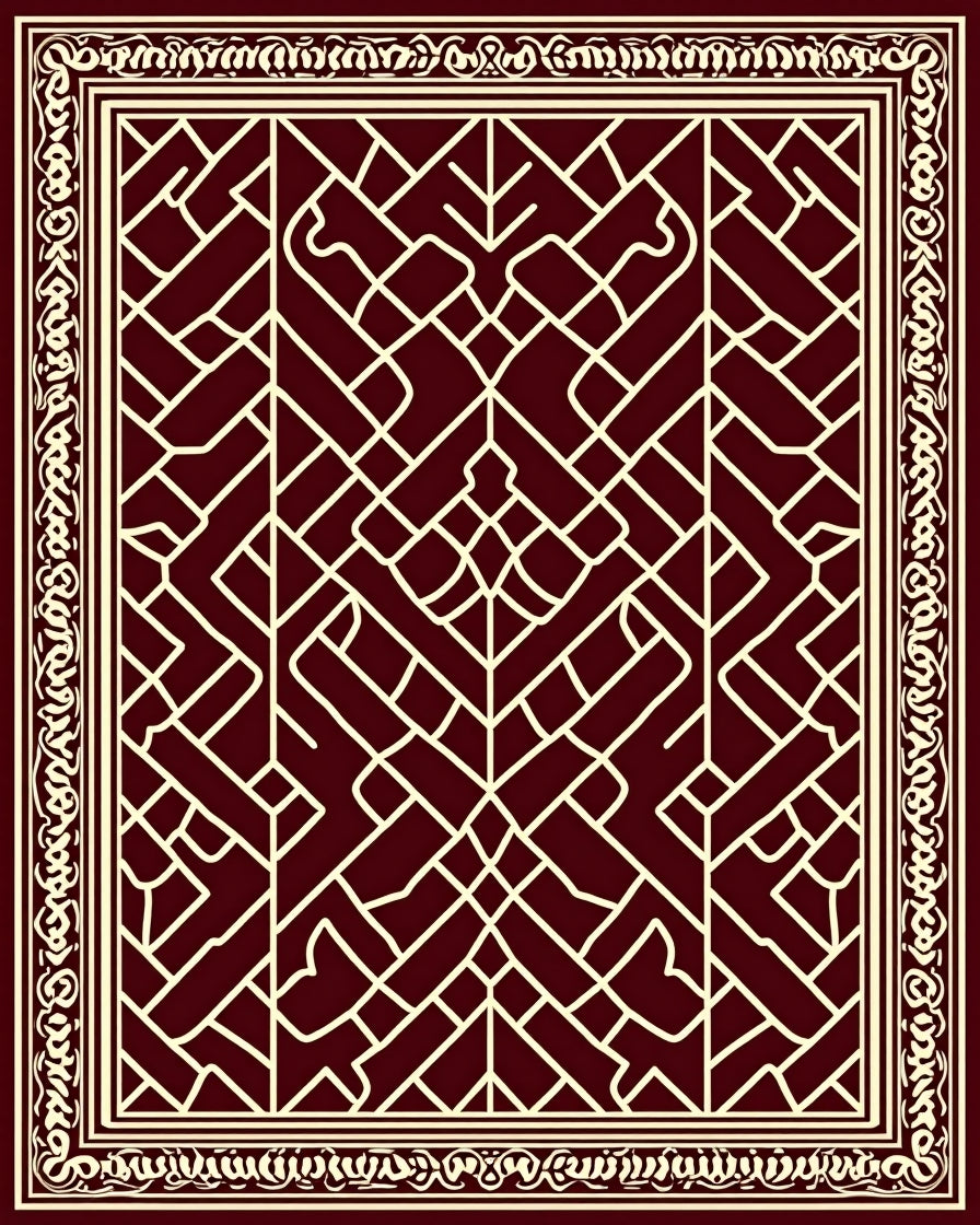 Deep Red Geometric Lattice Border Rug