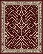 Deep Red Geometric Lattice Border Rug