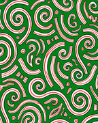 Green White Red Swirling Cursive Abstract Rug