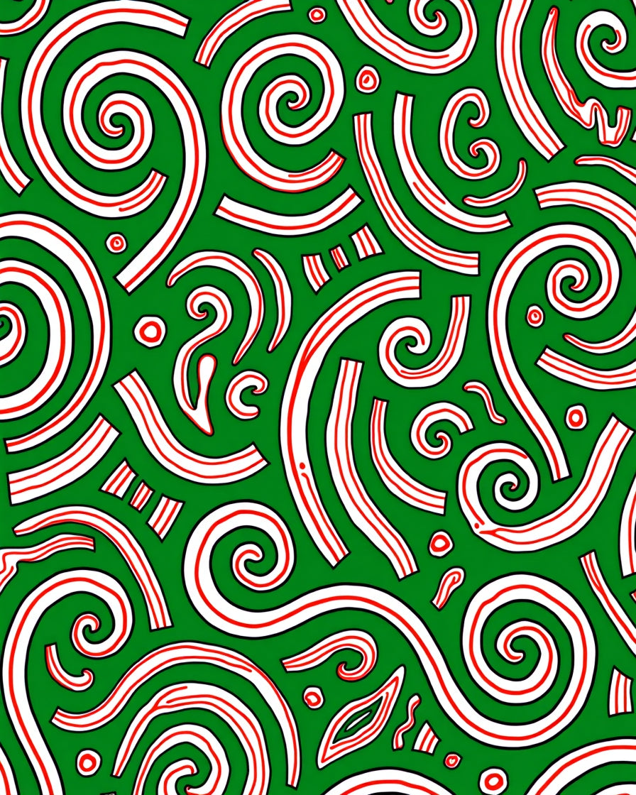 Green White Red Swirling Cursive Abstract Rug