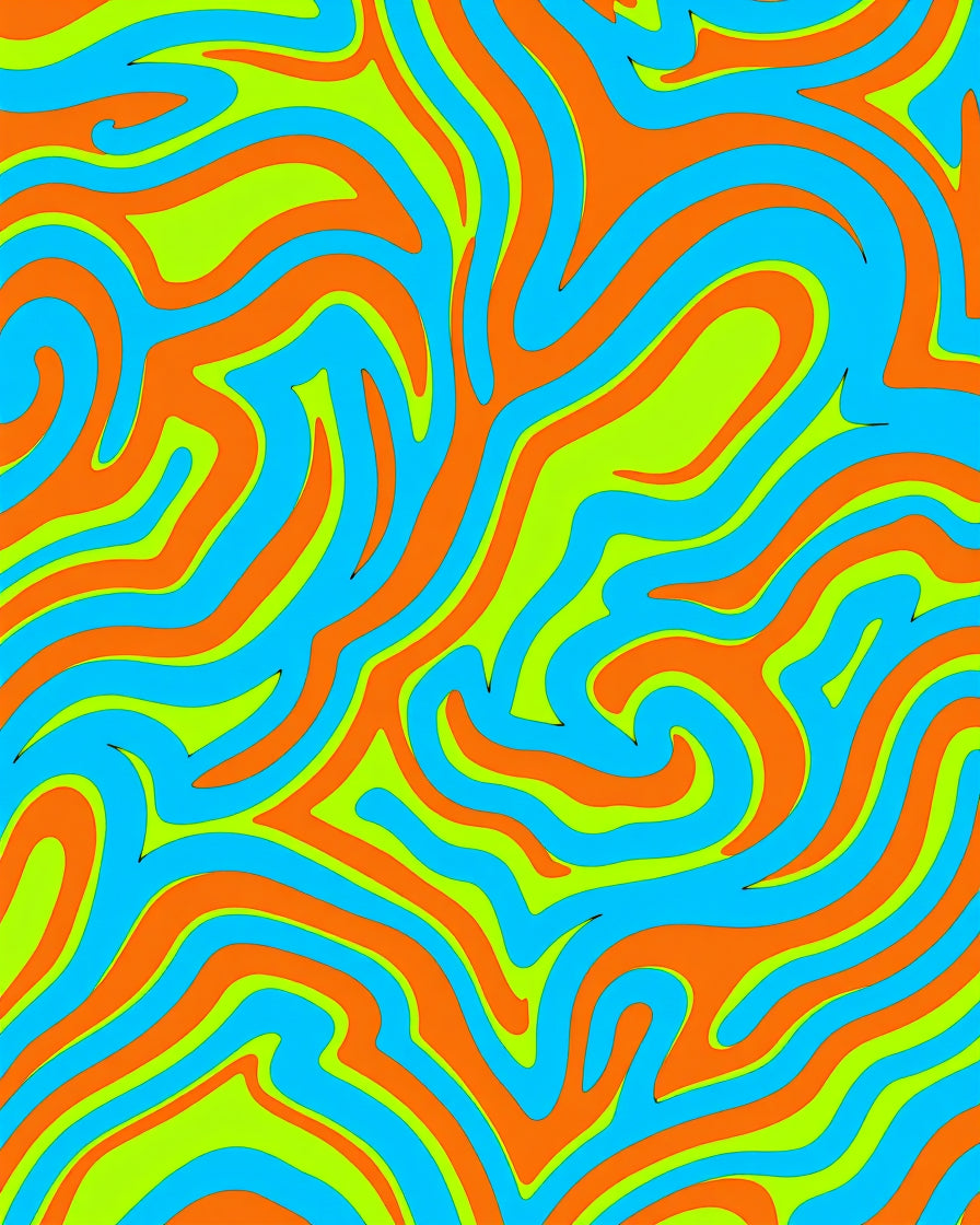 Vibrant Orange Blue Swirl Pattern Rug