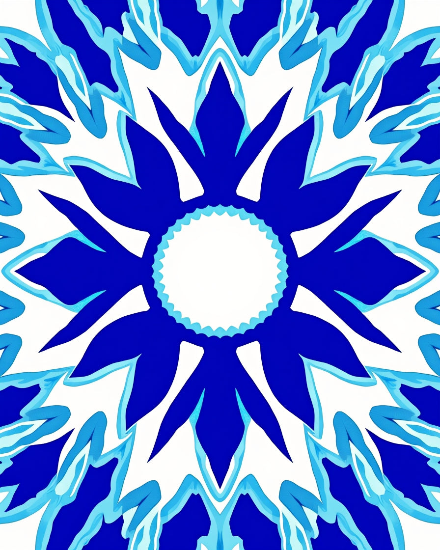 Bold Blue White Floral Mandala Design Rug