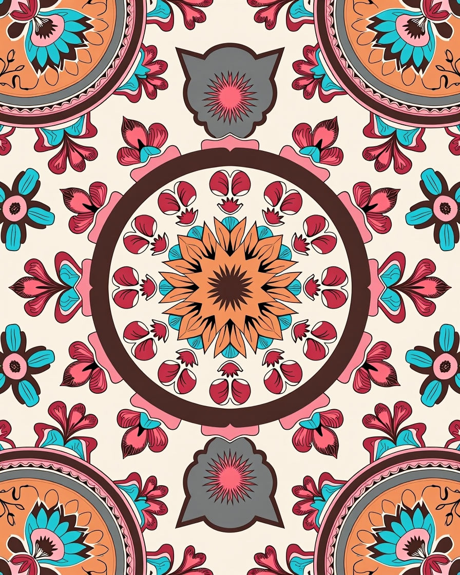 Colorful Floral Mandala Pattern Rug