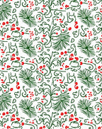 Green Red Botanical Line Art Rug