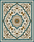Elegant Teal And Gold Floral Medallion Rug