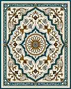 Elegant Teal And Gold Floral Medallion Rug