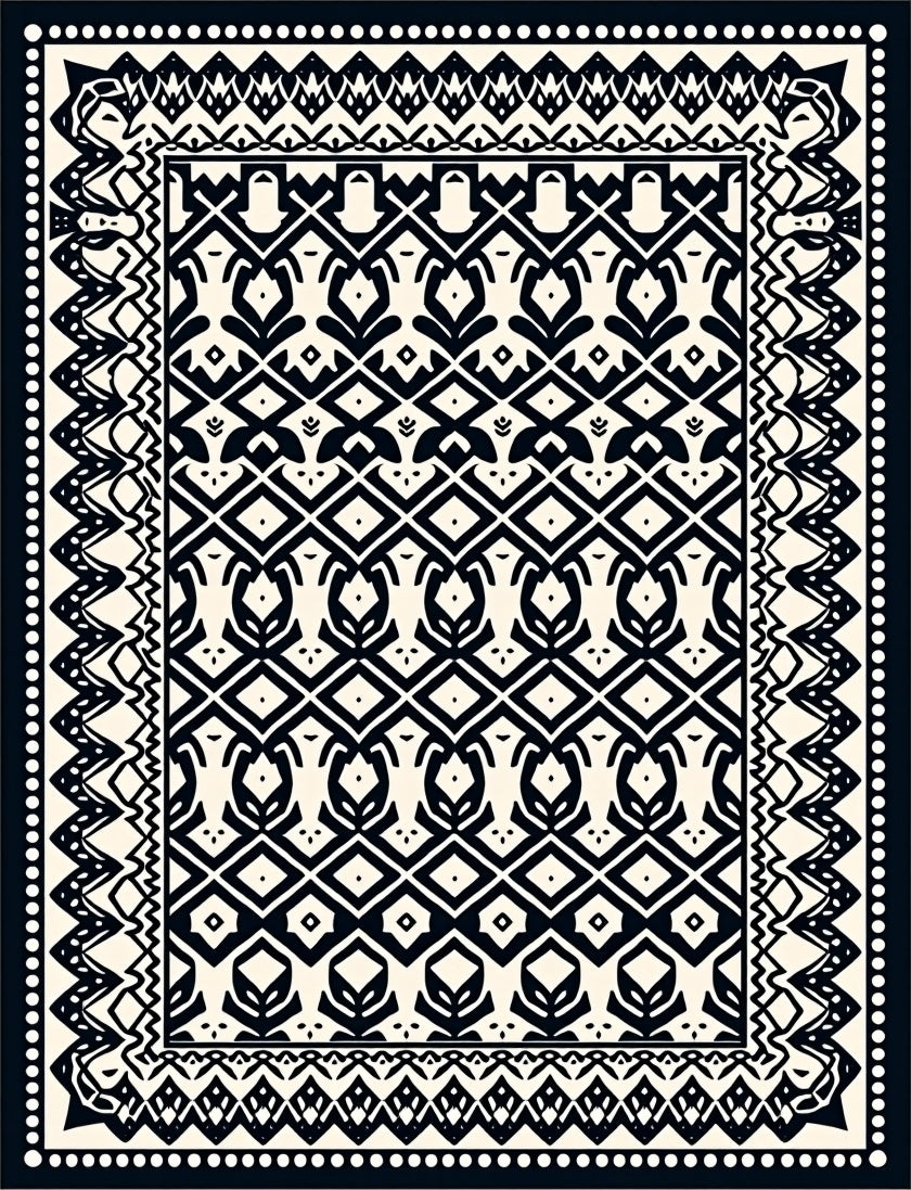 Black Ivory Intricate Geometric Pattern Rug