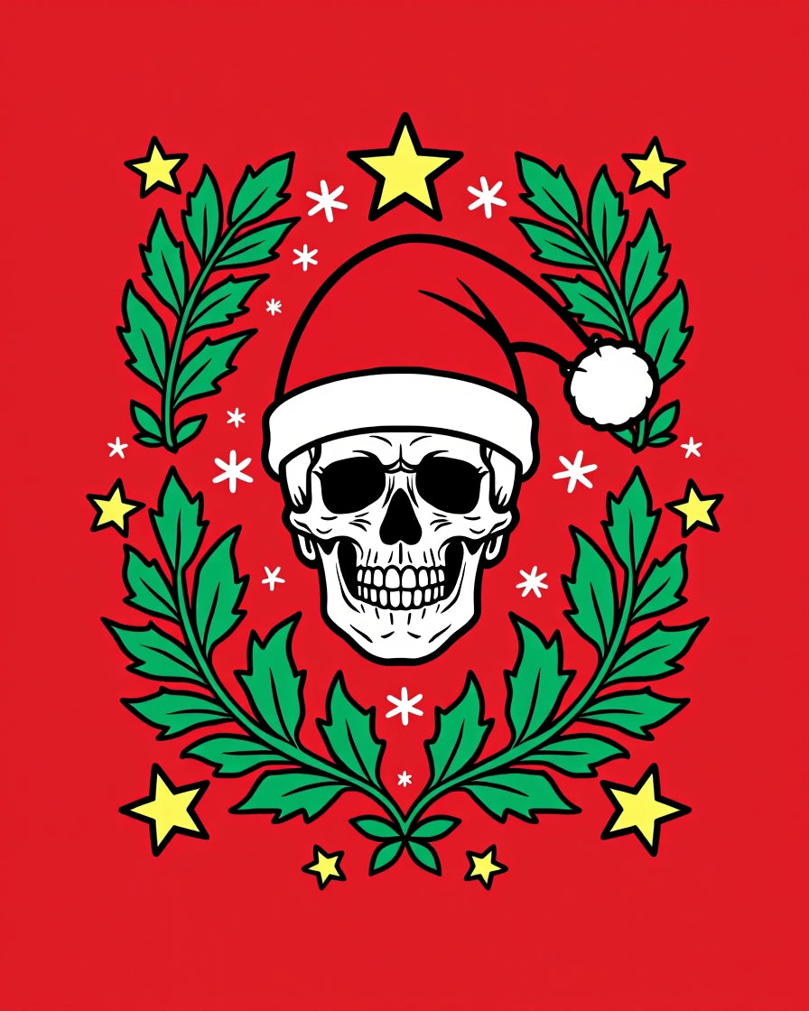 Christmas Skull Garland Red Yellow Rug
