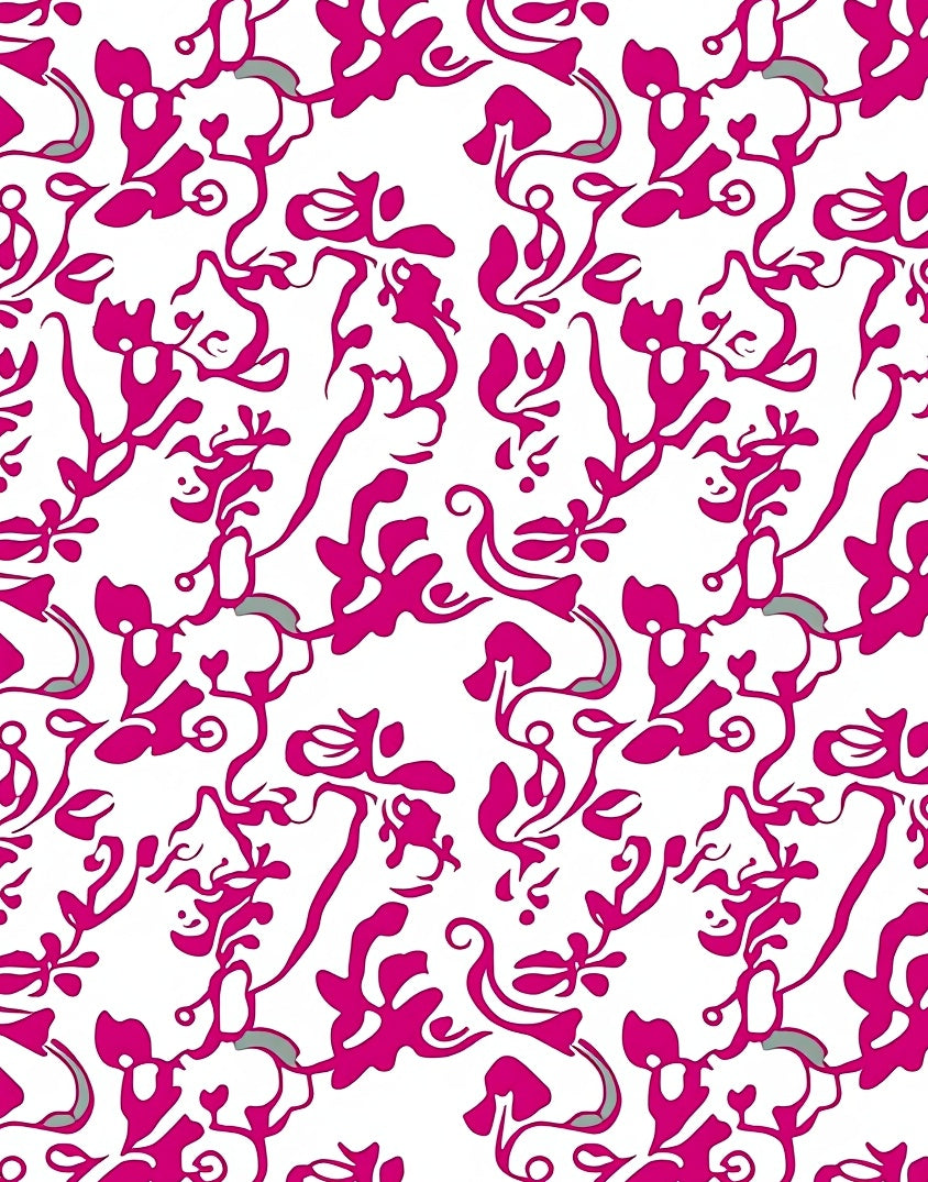 Vibrant Pink Curvy Botanical Pattern Rug