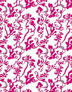 Vibrant Pink Curvy Botanical Pattern Rug