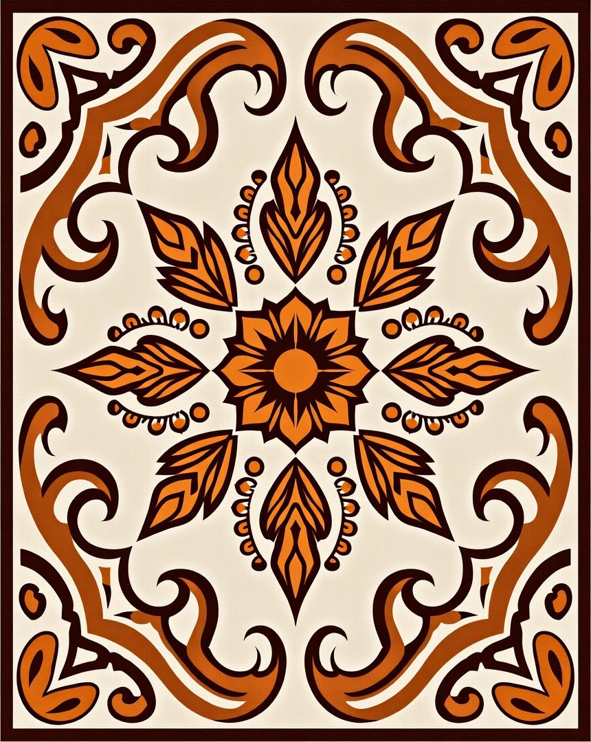 Orange Swirl Floral Mandala Pattern Rug
