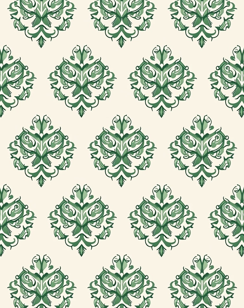Elegant Green Floral Damask Pattern Rug