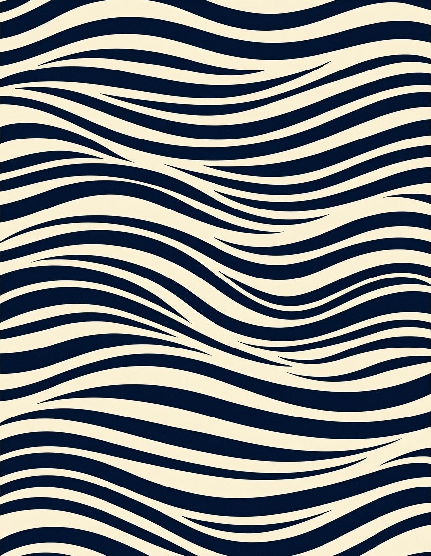 Dark Blue Cream Wavy Stripe Rug