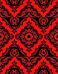 Red Black Ornate Damask Pattern Rug