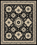 Classic Black Beige Floral Medallion Rug