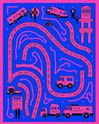Pink Trucks Blue Roadscape Rug