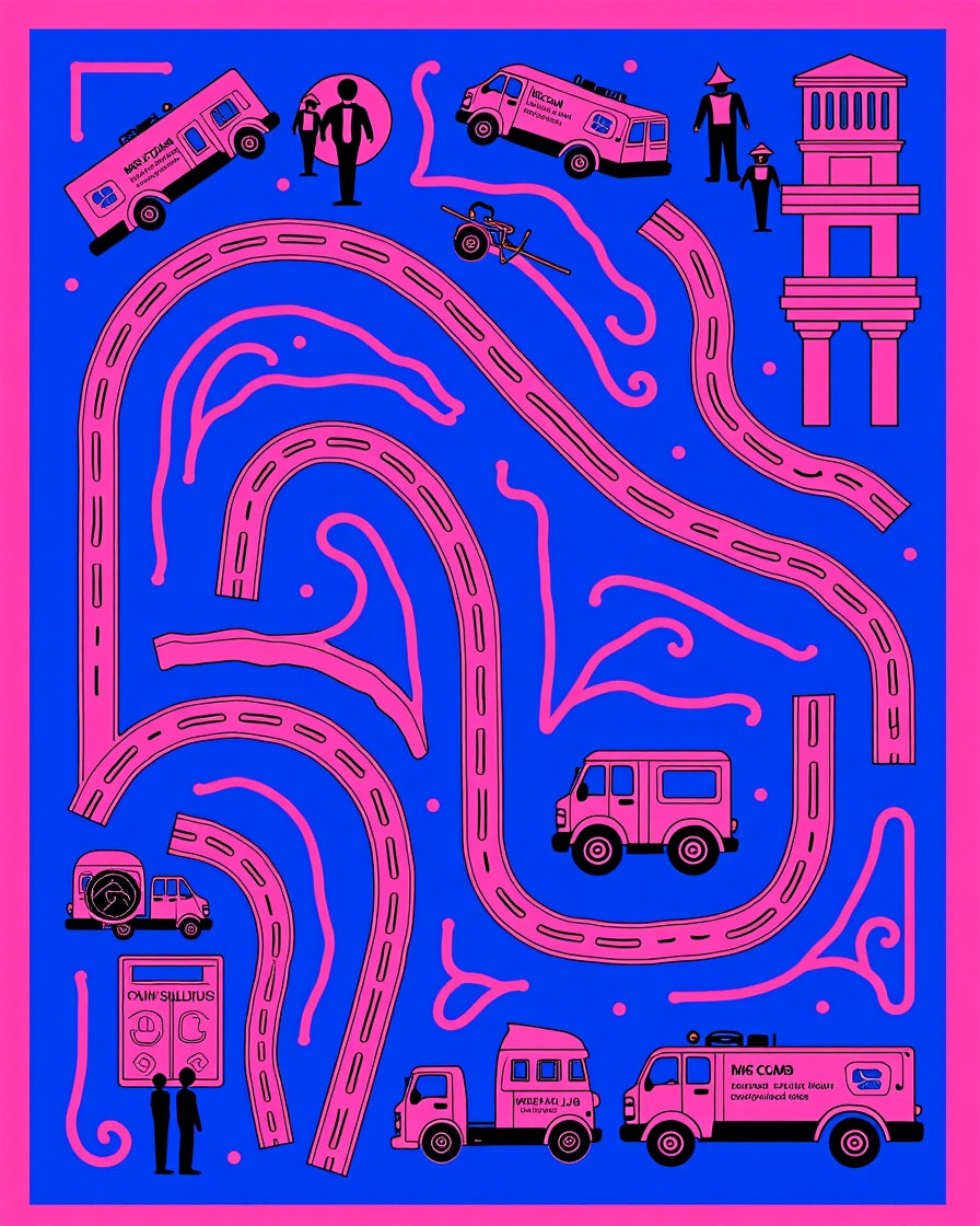 Pink Trucks Blue Roadscape Rug