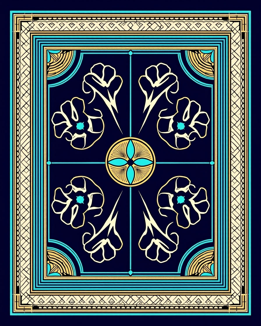 Classic Floral Geometric Patterned Rug