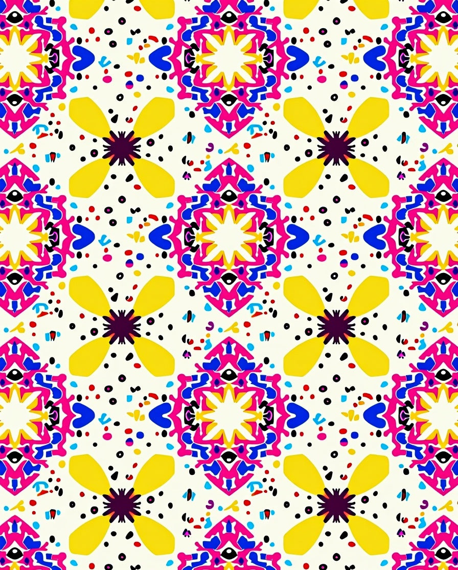 Vibrant Geometric Floral Splatter Pattern Rug