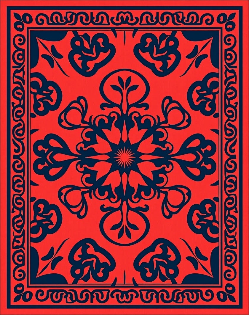 Vibrant Red Floral Medallion Pattern Rug