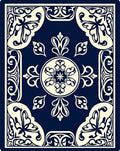 Classic Floral Medallion Navy Ivory Rug
