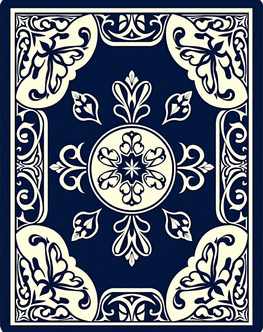 Classic Floral Medallion Navy Ivory Rug