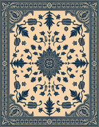 Elegant Floral Scrollwork Dark Indigo Rug