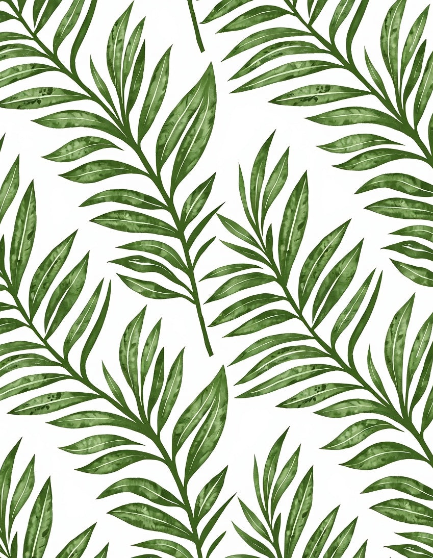 Green Tropical Leaf Print Rug
