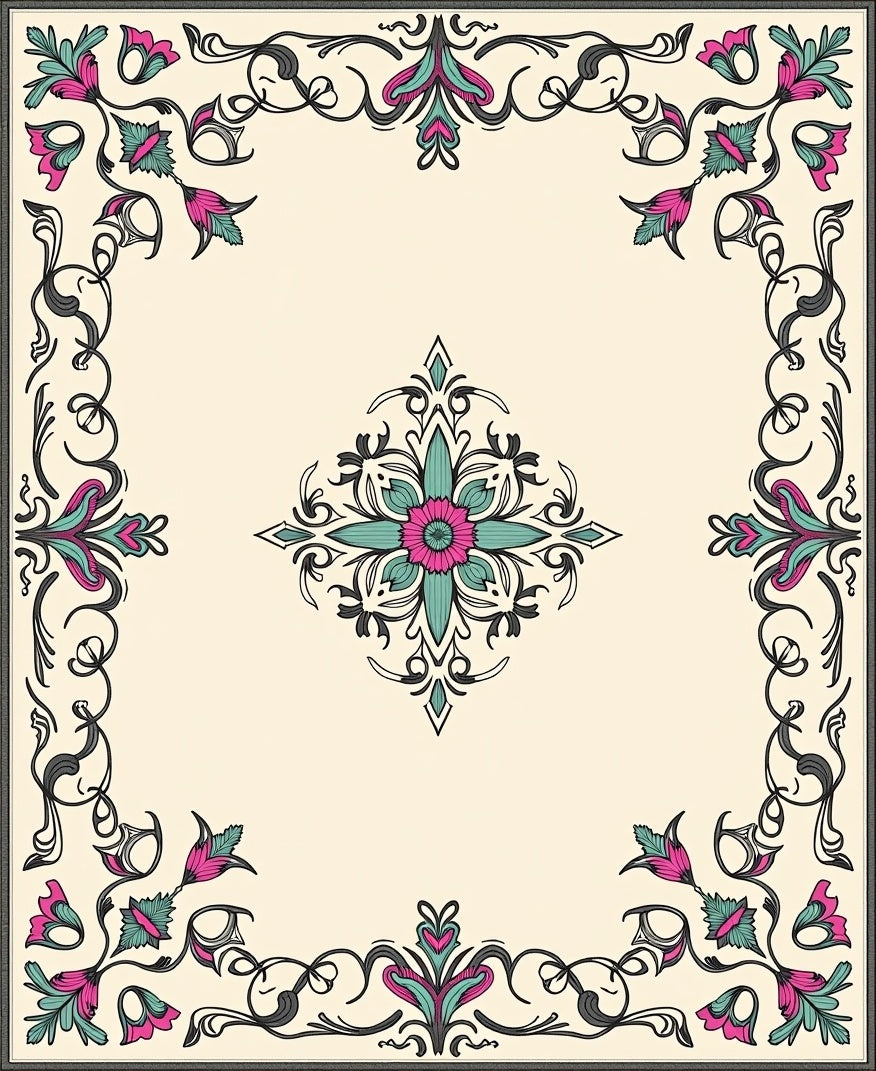 Ornate Floral Scrollwork Design Rug