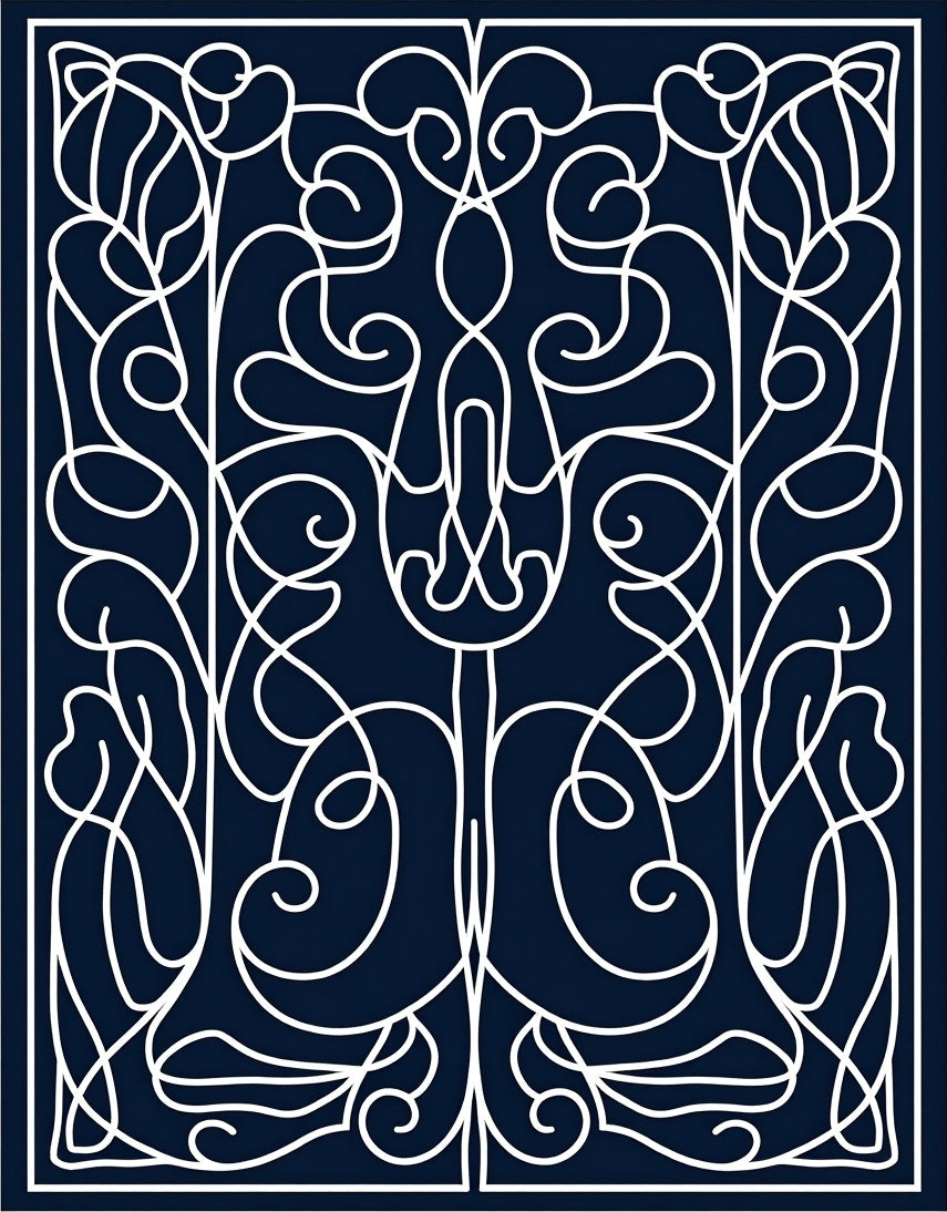 Art Nouveau White Floral Vine Pattern Rug