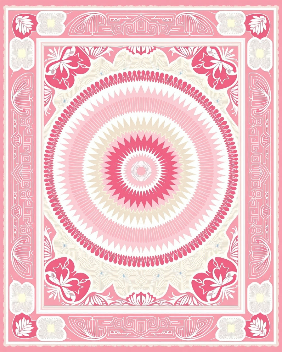 Pink Floral Mandala Pattern Design Rug