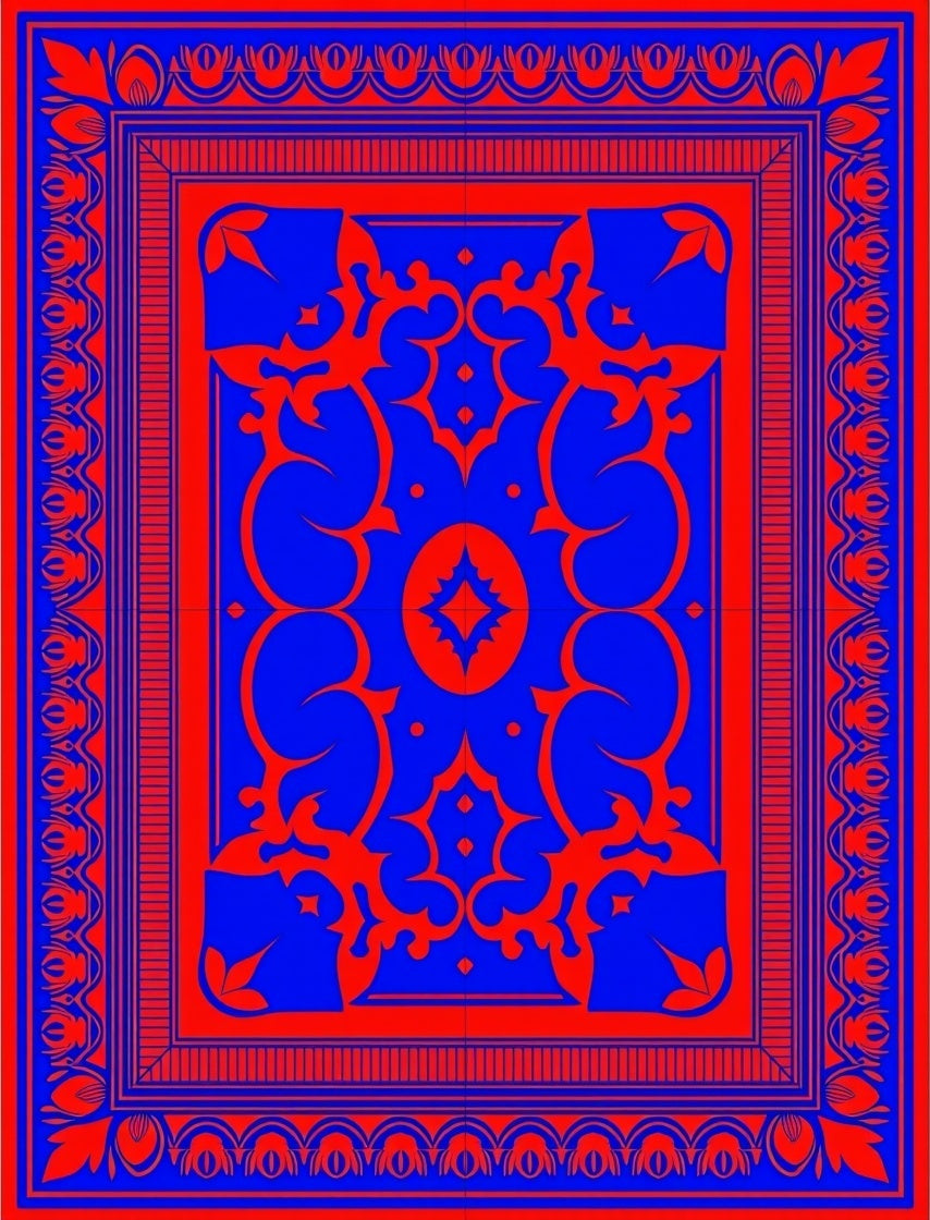 Bold Red and Blue Floral Pattern Rug