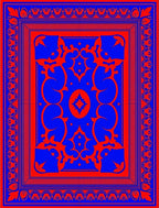 Bold Red and Blue Floral Pattern Rug