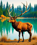 Majestic Elk Forest Lake Scene Rug