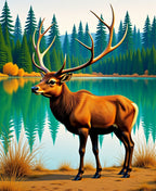 Majestic Elk Forest Lake Scene Rug