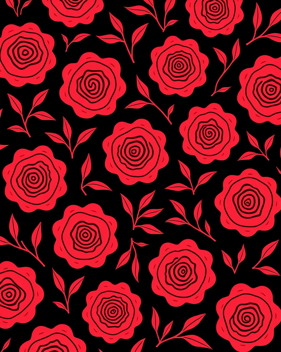Bold Red Rose Botanical Design Rug